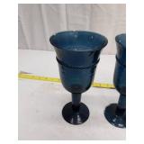 Blue Glass Goblets with Rope Design Set of 3