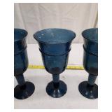 Blue Glass Goblets with Rope Design Set of 3