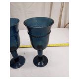 Blue Glass Goblets with Rope Design Set of 3