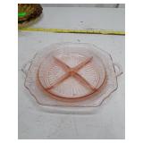 Depression Glass Pink Divided Serving Dish with Handles