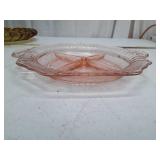 Depression Glass Pink Divided Serving Dish with Handles