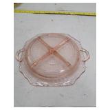 Depression Glass Pink Divided Serving Dish with Handles
