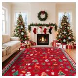 $90 Christmas Rug 8x10 Washable Non Slip Stain Resistant Red