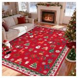 $90 Christmas Rug 8x10 Washable Non Slip Stain Resistant Red