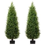 $116 4ft Artificial Cedar Topiary Trees, Set of 2 Faux Plants