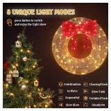 $79 FUNNGO Lighted Christmas Wreath w/Red Bow, 8 Light Functions