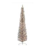 6 ft Prelit Rose Gold Tinsel Pencil Tree, 100 UL Incandescent Lights