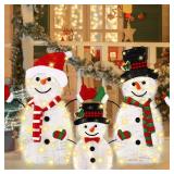2 piece- 30.3 Lighted Xmas Yard Decor 3pcs Snowman Family Outdoor