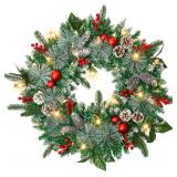 $59 Pine Cone Christmas Wreath With Lights, Berries, Balls Decor