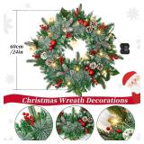 $59 Pine Cone Christmas Wreath With Lights, Berries, Balls Decor