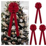 Red Velvet Xmas Tree Bows 3 Large 12x33 Inch Vintage Holiday