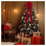 Red Velvet Xmas Tree Bows 3 Large 12x33 Inch Vintage Holiday