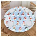 Christmas Snowman Winter Elastic Tablecloth, Fits 40-44" Round