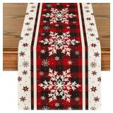 Buffalo Plaid Snowflakes Table Runner, Christmas Decor 13x120 Inch