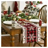 Buffalo Plaid Snowflakes Table Runner, Christmas Decor 13x120 Inch