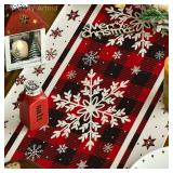 Buffalo Plaid Snowflakes Table Runner, Christmas Decor 13x120 Inch