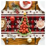 Buffalo Plaid Snowflakes Table Runner, Christmas Decor 13x120 Inch