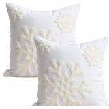 Elife 18x18 Snowflake Cotton Linen Pillow Covers, 1 Pair, White