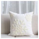 Elife 18x18 Snowflake Cotton Linen Pillow Covers, 1 Pair, White