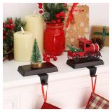 2 Pack Black Christmas Stocking Holders for Mantle, Metal Clips