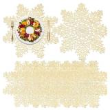 Eccliy Snowflake Placemat Set, 15 Inch Vinyl, Gold, 12 Pcs