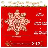 Eccliy Snowflake Placemat Set, 15 Inch Vinyl, Gold, 12 Pcs