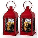 Decorative Lantern LED Candle Timer Vintage Christmas Red Look