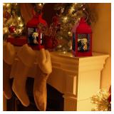 Decorative Lantern LED Candle Timer Vintage Christmas Red Look