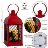 Decorative Lantern LED Candle Timer Vintage Christmas Red Look