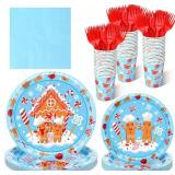Zubebe 120 Pc Christmas Gingerbread Man Plates & Napkins Set