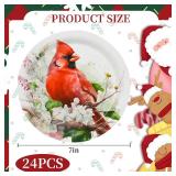 24Pcs Christmas Red Cardinal Paper Plates 7" for Party Tableware