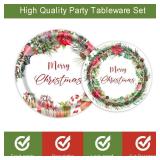 96 PCS Christmas Tableware Set Red Poinsettia Flora for 24 Guests