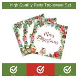 96 PCS Christmas Tableware Set Red Poinsettia Flora for 24 Guests