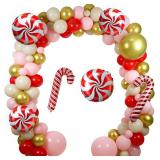 Christmas Party Decorations 129Pcs Red Pink Balloons & Candy Cane