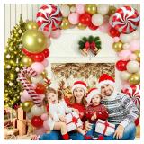 Christmas Party Decorations 129Pcs Red Pink Balloons & Candy Cane