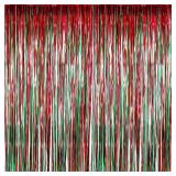 Sumind 6 Pack Foil Fringe Curtains - Red & Green Christmas
