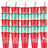 Tioncy 30 Pcs Christmas Plastic Cups with Lids and Straw, 25 Oz