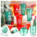 Tioncy 30 Pcs Christmas Plastic Cups with Lids and Straw, 25 Oz