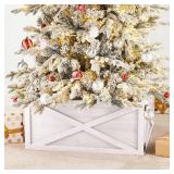 $48 Glitzhome White Wooden Tree Collar Stand Cover, 22" L