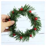 Lystaii 10pcs Christmas Candle Rings Red Berry with Grass (Large)