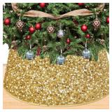 Gold Christmas Tree Collar - 23.6 Inch Sequin Skirt, Glitter Ring