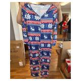 Adult Pajama Button Flap Print Christmas Long Sleeve Jumpsuit