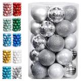 Lulu Home Xmas Ball Ornaments, 34 Ct 1.57", Pre-Strung, Silver.