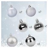 Lulu Home Xmas Ball Ornaments, 34 Ct 1.57", Pre-Strung, Silver.