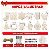 JOYIN 60 Pcs Christmas Wooden Hanging Ornaments Craft Kits