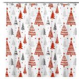 Christmas Shower Curtain, Red/Gray Xmas Trees, 71x71 Inch