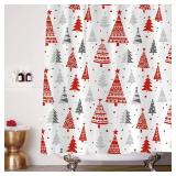 Christmas Shower Curtain, Red/Gray Xmas Trees, 71x71 Inch