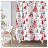 Christmas Shower Curtain, Red/Gray Xmas Trees, 71x71 Inch
