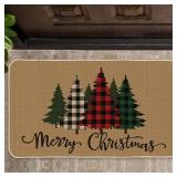 Merry Christmas Door Mat Rug, 16 x 28 Inch (Plaid Tree Style)