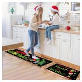 Christmas Kitchen Rugs, Stink Stank Stunk, 17x30 and 17x47 Inch